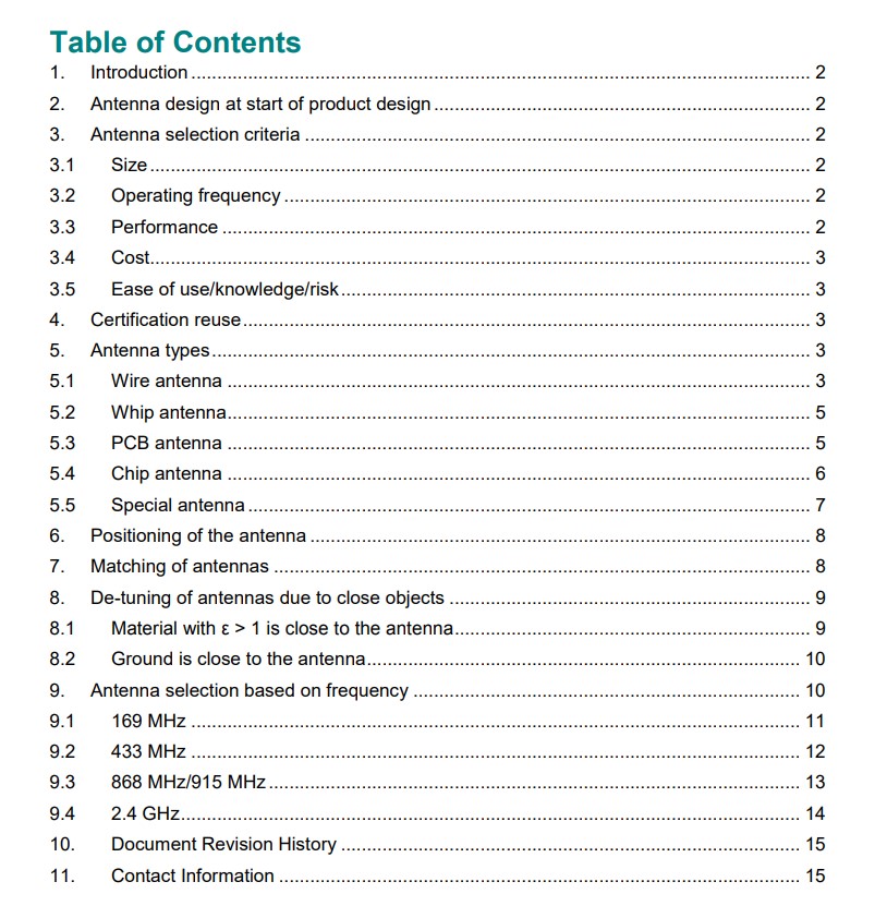 Antenna Selection Guide For ISM Bands Table Of Contents