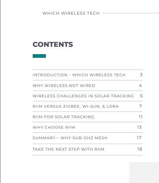 Wireless Technology Selection Guide For Solar Tracking Table Of Contents