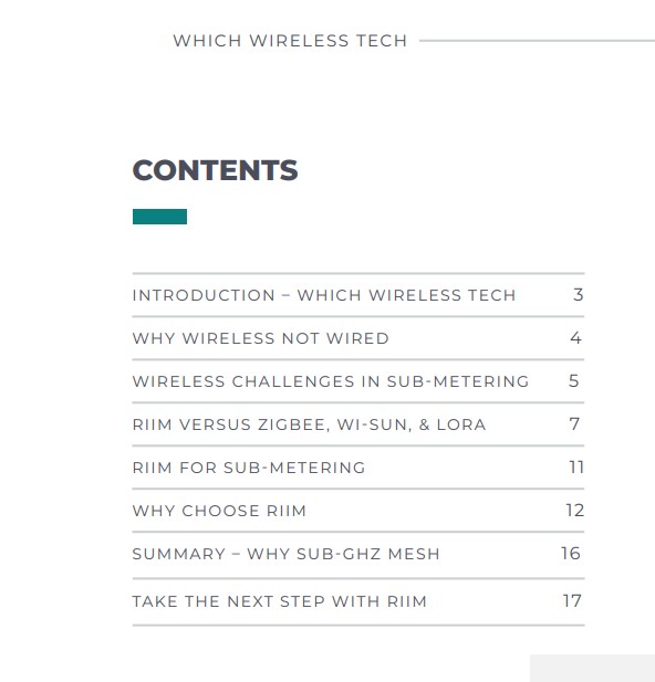 Wireless Technology Selection Guide For Sub-Metering Table Of Contents